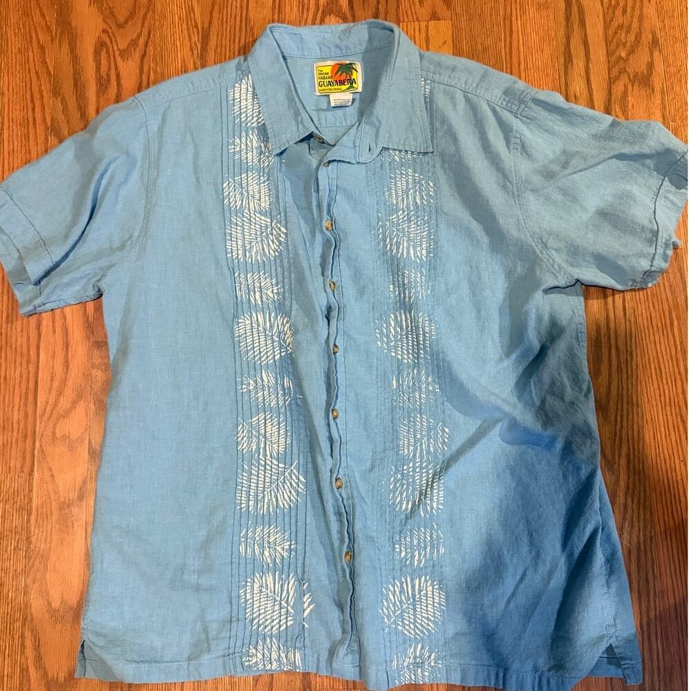 Haband Guayabera Blue Button Down Size XL